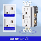 15 Amp Self-Test GFCI Outlet Combination with USB Type A and Type-C, Tamper Resistant Thinner Duplex Outlet, in-Wall, USB Charger for Smartphones, Tablets, Black, 2-Pack