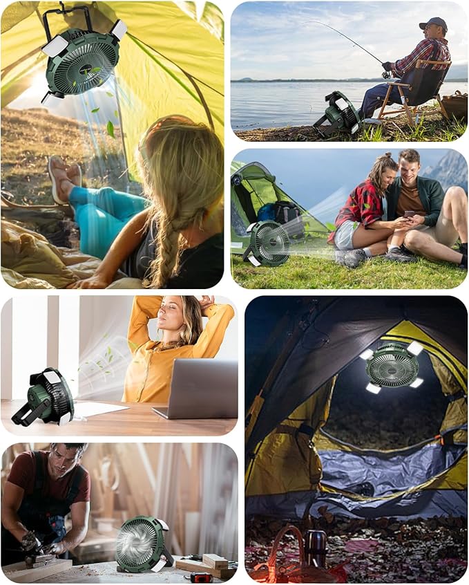 Camping Fan with LED Lantern, 8000mAh Rechargeable Battery Powered Tent Fan for Camping Hanging, Camping Outdoor Fan with Remote, 4 Speed Camping Fan for Tents,Travel,Home,Fishing,Sleep,Emergency