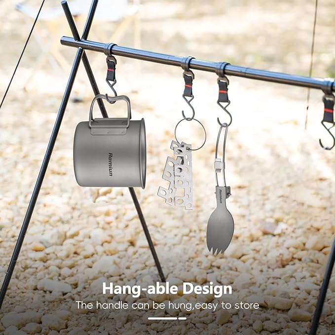 Titanium Camping Cookware 500ml Titanium Cup with Alcohol Stove, Cross Stand & Folding Spork, Lightweight Portable Outdoor Camping Cooking Utensil Set for Backpacking Hiking Traveling