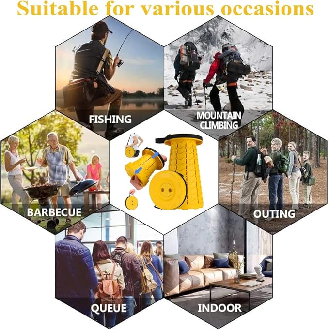 Fishboy Upgraded Collapsible Stool, 400lbs Max Weight, Lightweight But Sturdy, Portable Retractable Folding Telescoping Foldable Camping Stool for Adults Outdoor Fishing Hiking Gardening Travel BBQ