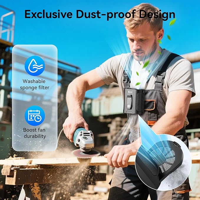 [Dual Battery] Next-Gen AI Portable Waist Fan Clip On 24000mAh, MAX 80H Runtime, 17000RPM Powerful 5 Speeds, Rechargeable Belt Fan with Filter Power Bank Flashlight, Shirt Fans for Men Outdoors Travel