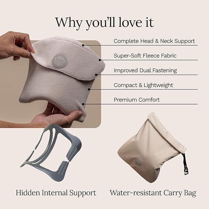 trtl Travel Pillow Original 2.0 – Scientifically Proven Super Soft Travel Pillow with Premium Head & Neck Support – for Airplane Travel – Machine Washable – Lightweight & Compact - Sand Beige – Small