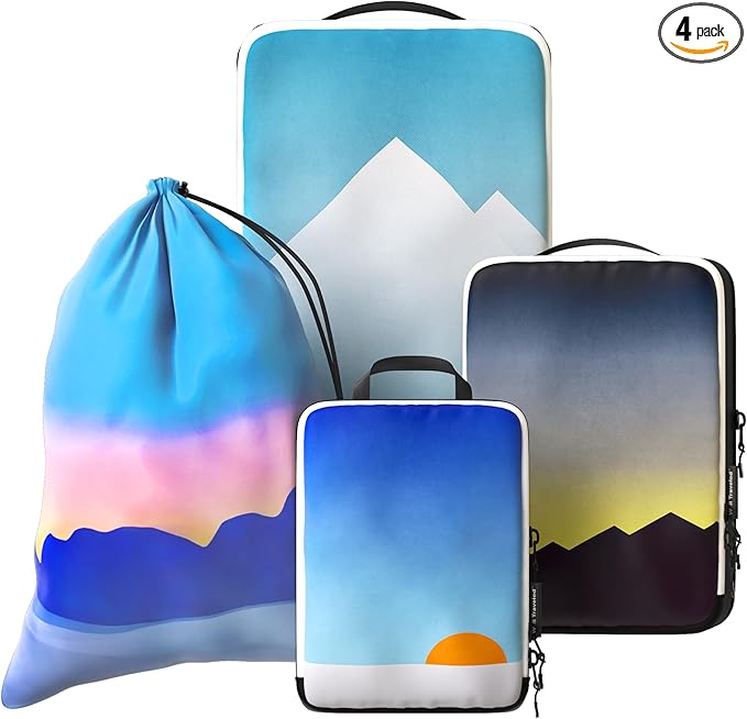 4-Piece Deluxe Compression Packing Cubes Travel - Maximize Space In Luggage With Double Capacity Design, Luxury Compressible Packing Cubes For Travel, Large, Small, & Medium Set