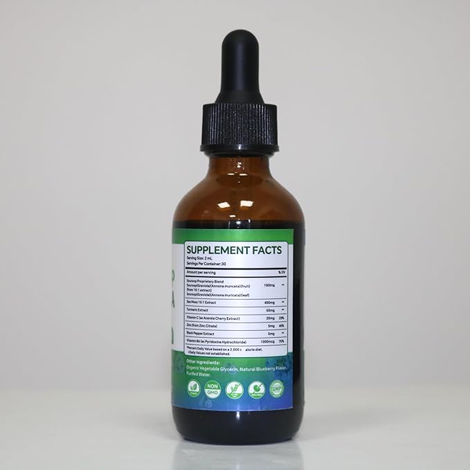 2 Pack Soursop Graviola Leaf Extract Liquid Drops Supplement with Irish Sea Moss & Turmeric for Cellular Support, Immune System Boost, Liver Health, Soursop Bitters Liquid 60-Day Supply 4 FL OZ