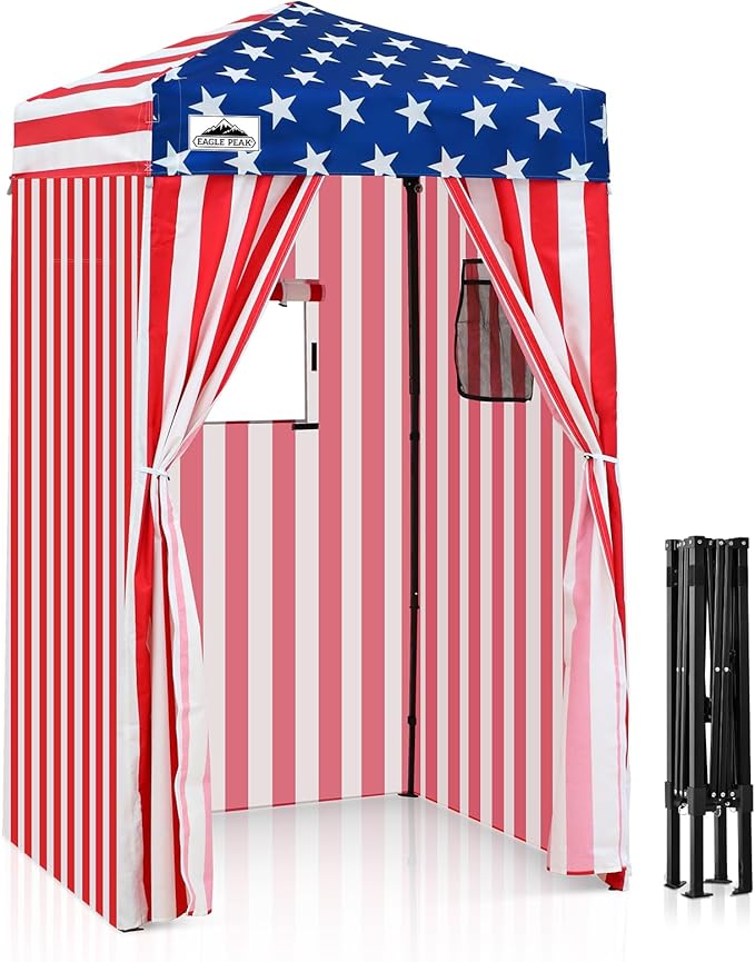 EAGLE PEAK Flex Ultra Compact 4x4 Pop-up Canopy, Sun Shelter, Changing Room, Portable Privacy Canopy Cabana for Pool, Fashion Photoshoots, or Camping, American Flag