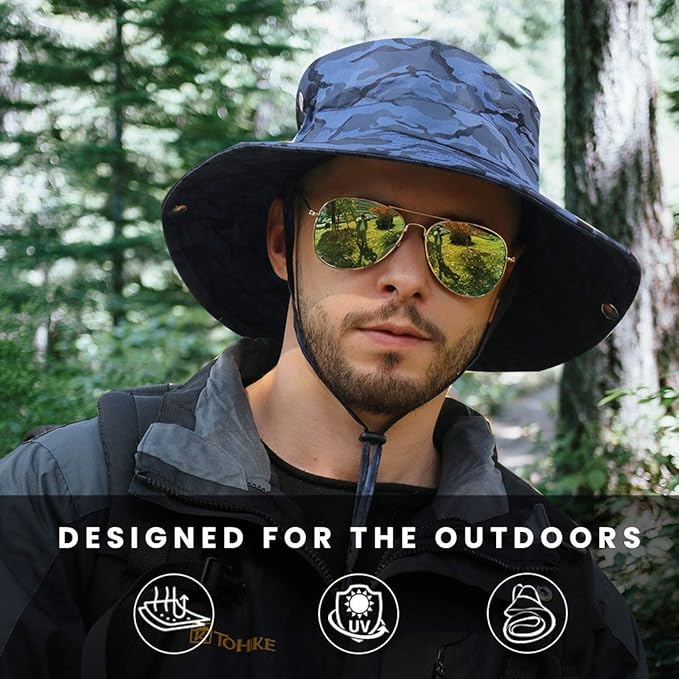CAMOLAND Mens Fishing Hat Wide Large Brim Sun Hat with Outdoor UV Protection