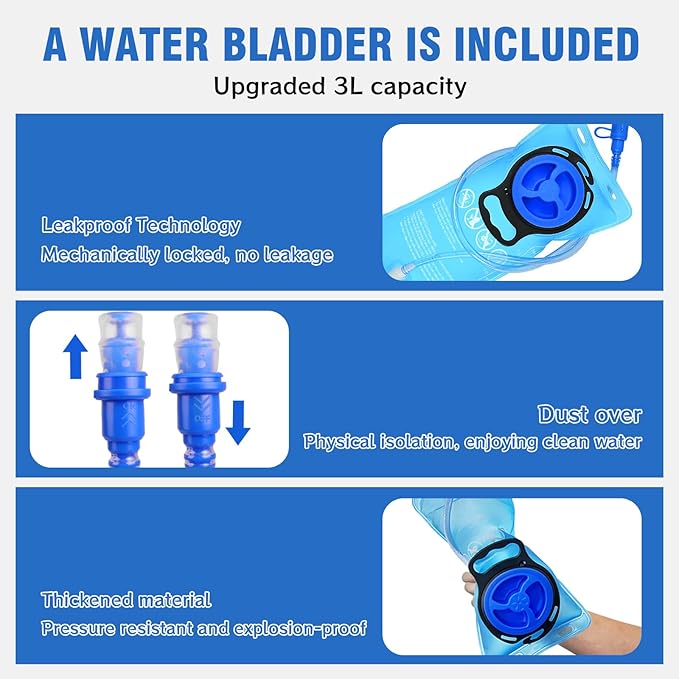 Zavothy 18L Multipurpose Hiking Backpack with 3L Water Bladder – Durable Hydration Backpack with Insulated Bladder Compartment, Hidden Helmet Holder & Rain Cover – for Hiking, Commuting, and Camping