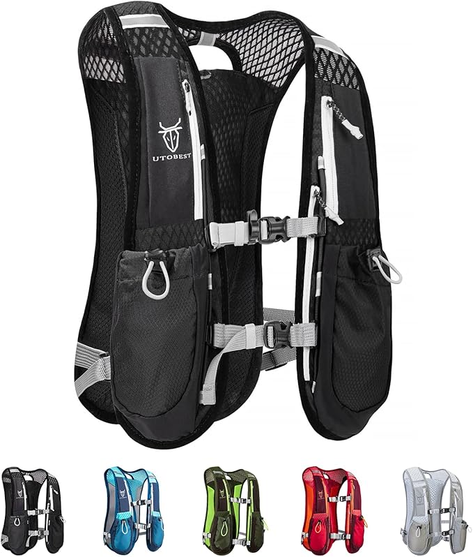 UTOBEST Running Vest, 5L Hydration Vest Lightweight, Breathable and Sweatproof Running Backpack, Adjustable Running Hydration Vest for Trail Running Marathon Race Jogging Cycling