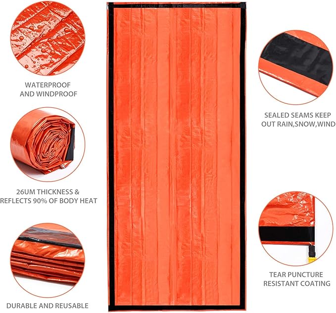 Esky Emergency Sleeping Bag, Portable Emergency Blanket Thermal Bivy Sack, Waterproof Lightweight Survival Gear with Compass for Camping Hiking Outdoor Adventure