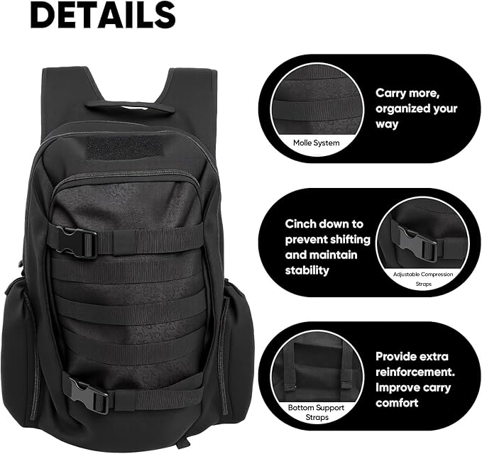 35L Tactical Backpack for Men, MOLLE Military Bug Out Bag, Waterproof Rucksack for Hiking with Hydration Port Black