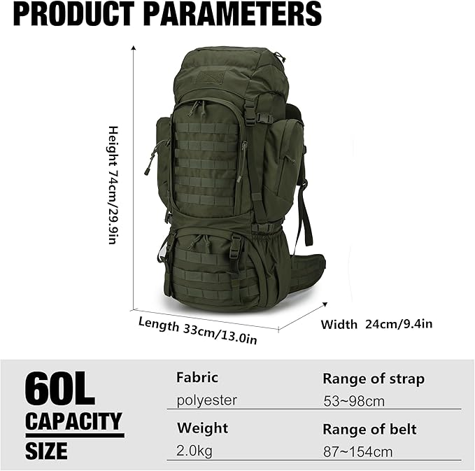 Mardingtop 60L Military Internal Frame Backpack for Hiking,Camping,Hunting,Rucksack Backpack with Rain Cover
