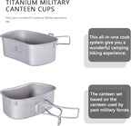 Boundless Voyage 750ml+400ml Titanium Military Mess Kit Ultralight Camping Cookware Set with Folding Handle & Hanging Rope Portable Canteen Cup for Outdoor Cooking, Hiking, Survival Ti2048C