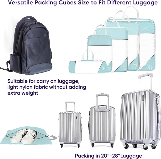 SWIHELP Compression Packing Cubes for Suitcases 6 Set Travel Luggage Organizer Packing For Storage Clothes Shoes