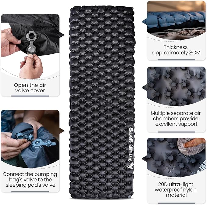 ONETIGRIS Obsidian Ultralight Sleeping Pad, 5.2R Insulated, Inflatable Camping Backpacking Sleeping Mat Weighs 2.05lb, 74.4" x 24.8"