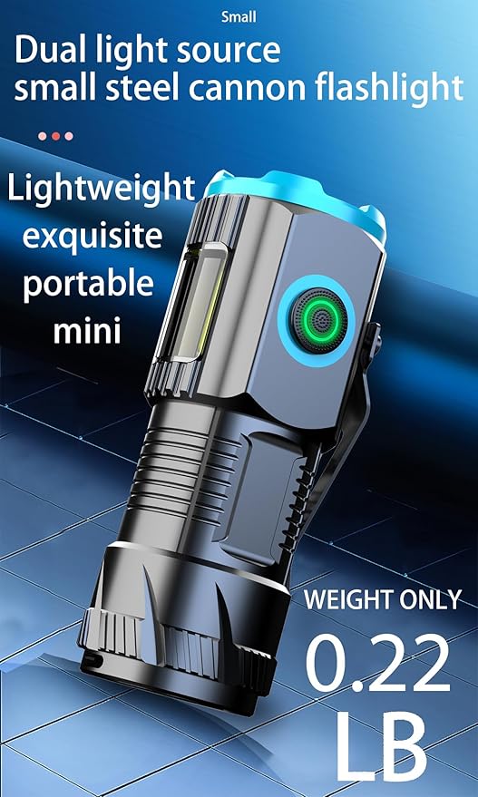 Mini Multifunction Rechargeable Multi Function 1000 Lumens LED Flashlight, with Emergency Strobe Light and 1200 Mah Battery, Emergency Power Supply and USB Charging Cable, Fast Charging