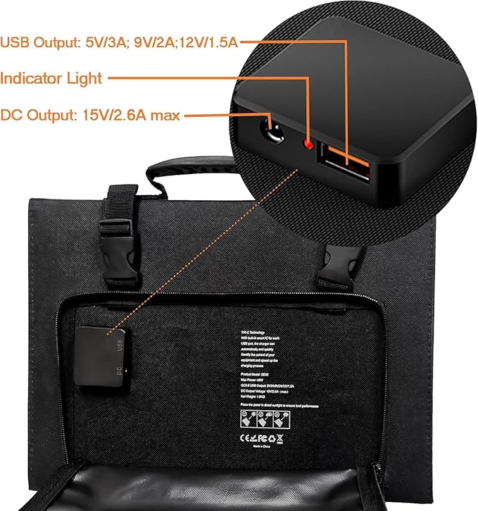 40W Solar Panel EnginStar 40 Watt Foldable Solar Panel for Portable Power Station w/QC3.0 USB Port for Phone Laptop 12-15V DC Output(10 Connectors) for Outdoor Camping RV Off Grid