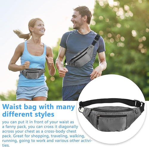 1PCS Crossbody Fanny Pack Large Capacity Waist Bag with 4-Zipper Pockets Adjustable Strap Fanny Packs Waterproof Oxford Cloth Travel Belt Bag for Outdoor Shopping Travel Men Women,Gray