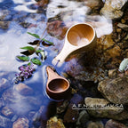 Kuksa Camping Mug Wooden Bushcraft Handcarved Cup, Nordic Style Coffee & Hiking Kuksa, Walnut Wood, Single Hole, 6.7 oz., 6.3" x 3.8" x 2.4"