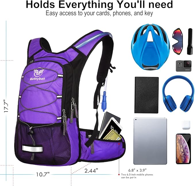 Insulated Hydration Backpack Pack with 3L BPA Free Leak Proof Water Bladder, Large Storage Lightweight Hiking Daypack with Waist Pouches & Cooler Layer, for Running, Biking, Camping, Festival