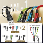 Travel Essentials 90 Degree Charging Cable, 4 in 2 USB A/USB C Multi Charging Cable, Right Angle Universal Phone Charger with IP/Type C/Type C/Micro Port, Compatible with Most Cell Phones and More