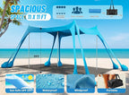 Beach Tent Sun Shelter & Portable Beach Canopy UPF50+ Uv Protection, Beach Shade Canopy/Cabana with 8 Sandbags, 4 Stability Poles, Sand Shovel Ground Pegs for Outdoor Camping