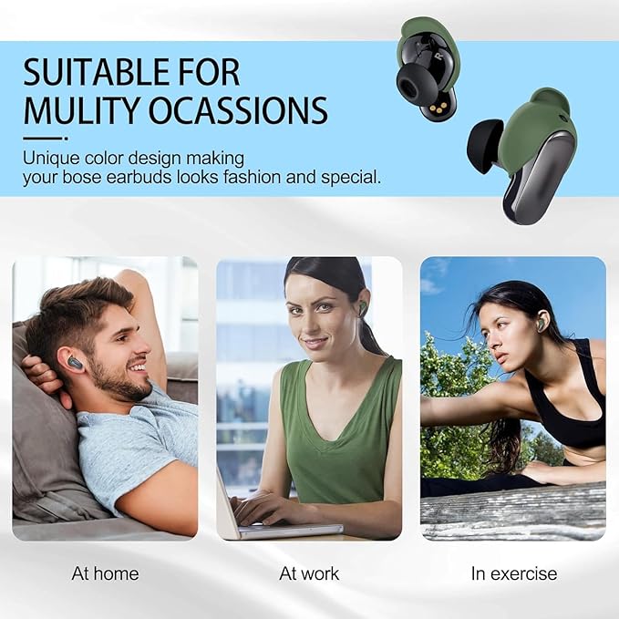 [3 Pairs] Ear Tips Cover for Bose QuietComfort Earbuds II (2022) &Bose QuietComfort Ultra Earbuds (2023), Silicone Sport Ear Hook Cover, Anti-Slip Replacement Eartip Accessories (S,M,L) (Green)
