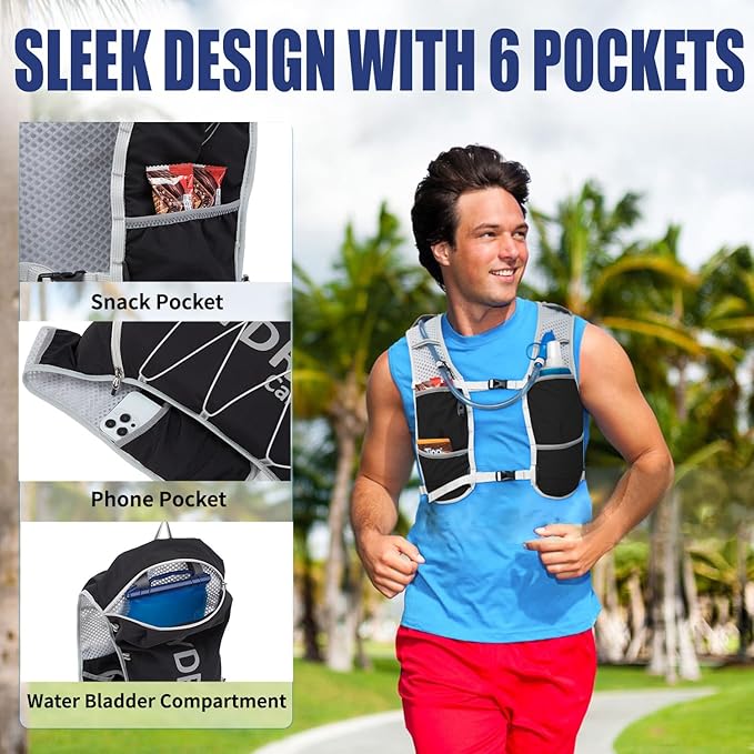 Lightweight Running Vest for Women and Men Hydration Backpack Pack with 1.5L Water Bladder Bag for Hiking Trail Running Gear Cycling Marathon