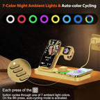Dual Phone Magnetic Wireless Charging Station for Apple Devices/Apple Ecosystem,with Auto-Switch 7-Color Light & Clock, Compatible with iPhone 17/16/15, for iWatch 11/10/9 & AirPods Pro3（White）