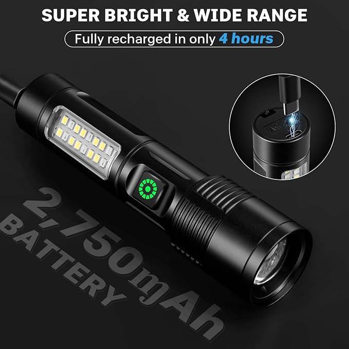 Flashlights Rechargeable LED High Lumens - 2 Pack 99,000LM Super Bright Flashlight, Adjustable Powerful Flash Light with 5 Modes, Waterproof Handheld Flashlight for Home, Camping