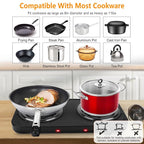 Hot Plate, 2000W Portable Electric Stove for Cooking with 5 Levels Adjustable Temperature & Dual Control, Countertop Double Coil Burner Cast Iron Cooktop for All Cookwares Home Camp RV, Black