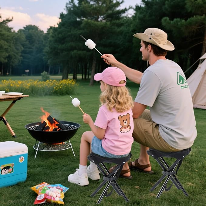 Portable Folding Camping Stool, Travel Fishing Chair Quad Frame Camping Chair Maximum Weight 290 lbs Lightweight Outdoor Folding Garden Chair for Hunting, Hiking, Party, Beach and Painting (Black)