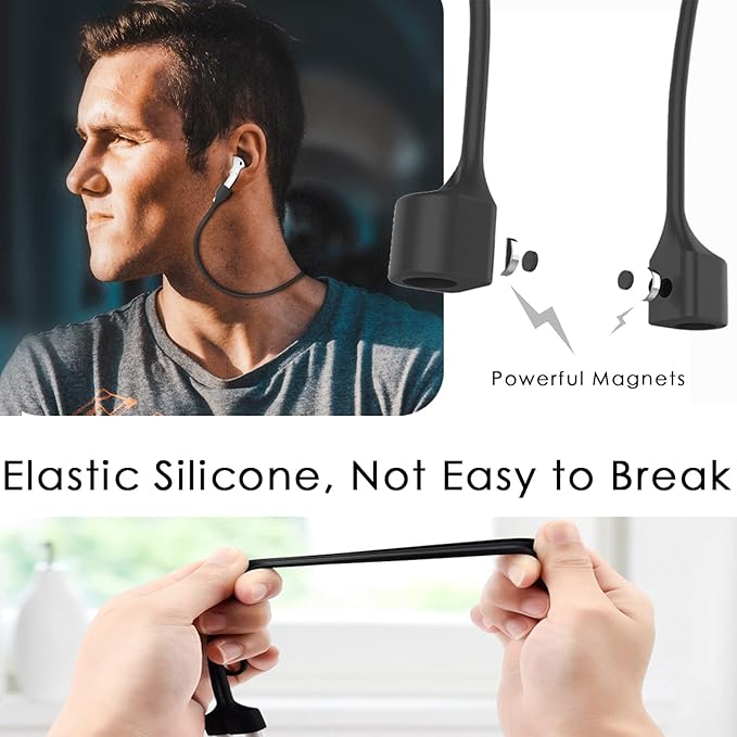【2 Pack】 Ultra Strong Magnetic Anti-Lost Straps for AirPods, Colorful Soft Silicone Sports Lanyard Compatible with AirPods 1&2 / AirPods 3rd / AirPods Pro 1st&2nd Gen, Neck Rope Cord - White+Black