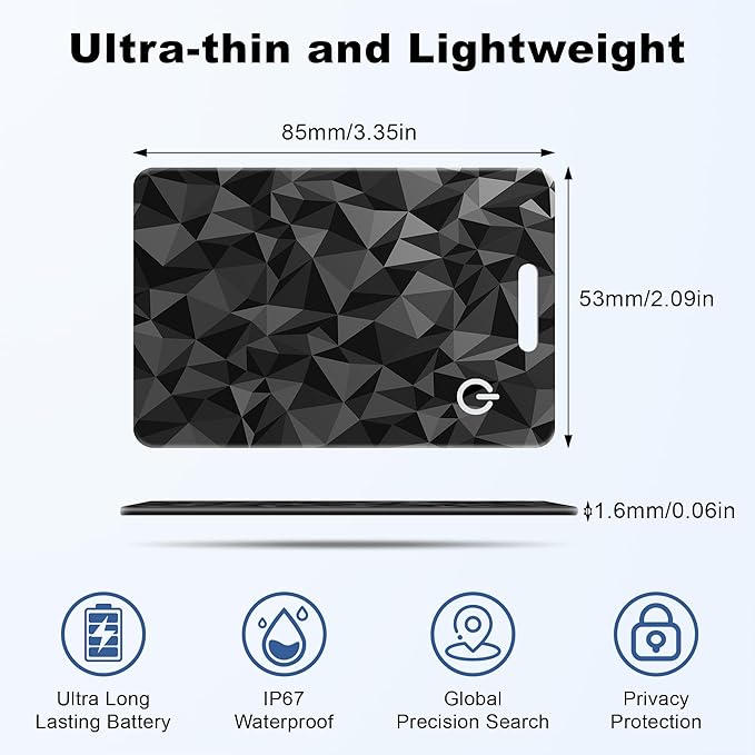 Wallet Tracker Card (iOS Only), Rechargeable Bluetooth Smart Tracking for Apple Find My Compatible Anti Tracker for Men Women Slim Item Locator for Purse Passport Key Luggage Tag (1Pcs/Black C)