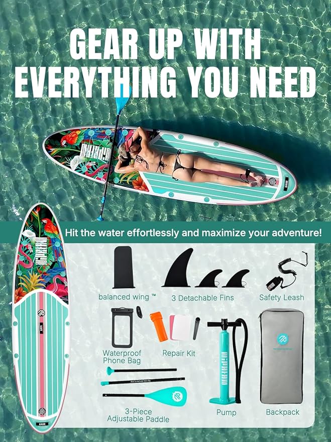 Niphean Inflatable Stand Up Paddle Board with SUP Accessories, Anti-Slip EVA Deck, 10’6’’ Inflatable Paddle Boards for Adults & Youth of All Skill Levels