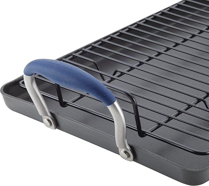 Anolon Advanced Home Hard Anodized Nonstick Double Burner/Flat Grill/Griddle Rack, 10 Inch x 18 Inch, Indigo
