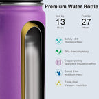 koodee Kids Water Bottle-16 oz Stainless Steel Double Wall Vacuum Insulated Water Bottle for School, Reusable Wide Mouth Sports Water Flask with Leakproof Spout Lid-BPA Free(Purple)