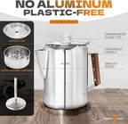 Percolator Pot Stainless Steel Camping Coffee Pot-NO Aluminum or Plastic Camping Coffee Pot Stovetop (9 cup)