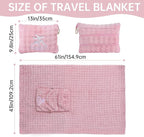 Travel Blanket and Pillow-2-in-1, Ultra-Soft&Compact, One-Piece Airplane Blanket with Hand Luggage Belt and Backpack Clip,Travelers Accessories Gifts, 61x43 Inches (Pink)