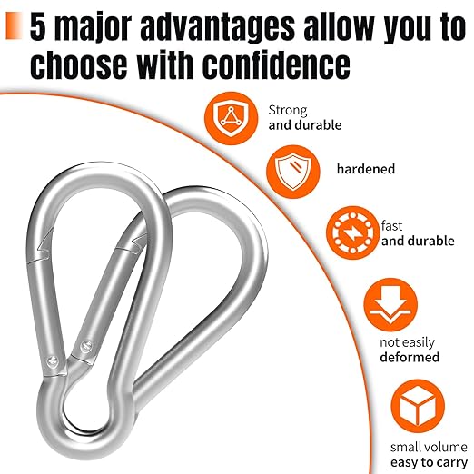 50PCS 3" Carabiner Clip Spring Snap Hook, M8 Heavy Duty Galvanized Steel Spring Snap Hook, Quick Link Keychain Clip for Swing Set Camping Hiking Gym Traveling