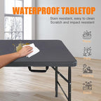 4 FT Folding Table with Carry Handle, Portable Fold-in-Half Plastic Table, Rectangle Foldable Table for Indoor/Outdoor Black