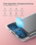 VEEKTOMX Small Portable Charger, Mini Power Bank 10000mAh, PD 22.5W Fast Charging USB-C Battery Bank, Travel Essentials Dual Voltage External Portable Powerbank for iPhone/Samsung/Google Pixel, Pink