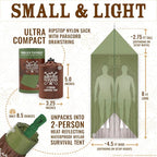 World's Toughest Ultralight Survival Tent • 2 Person Mylar Emergency Shelter Tube Tent + Paracord • Year-Round All Weather Protection for Hiking, Camping, & Outdoor Survival Kits