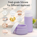 Travel Bottles for Toiletries 2oz 60ml 2 Pack + Cosmetic Jar 40ml 1.35oz Luxury Leather Pattern, Anti-slip Silicone Premium Refillable Bottle Set with Facial Brush On-the-go, Lavender Purple