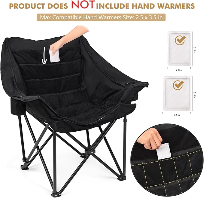 Oversized Fully Padded Camping Chair with Removable Foot Pocket, Heavy Duty Comfy Folding Camp Sports Chair for Adults, Summer, Winter, Outdoor, Ice Fishing, Hunting, RV, Cup Holder, XL, 400 LBS