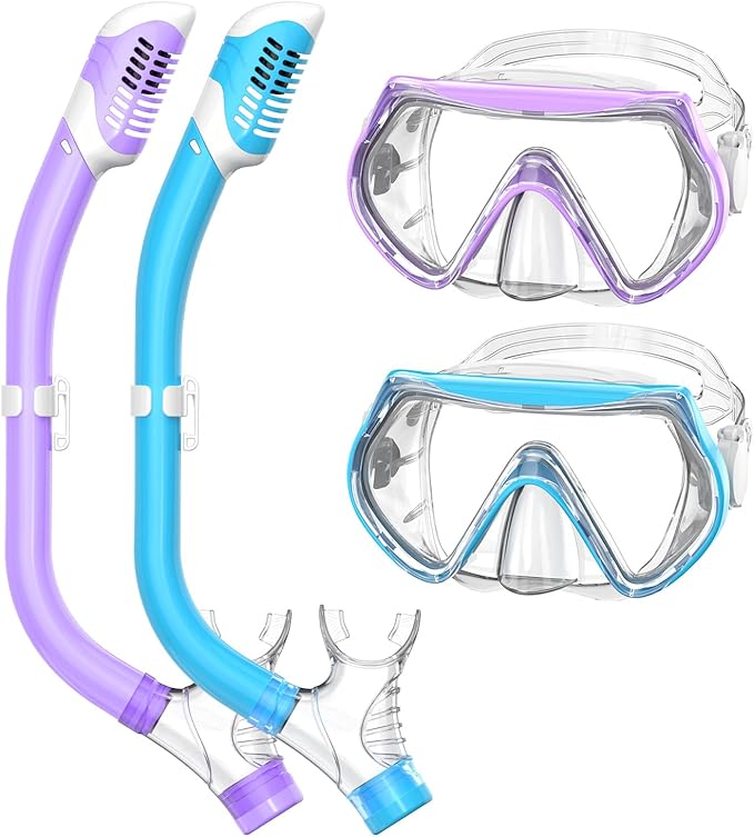 Snorkeling Gear for Kids, Kids Snorkel Set for Ages 6-14, Dry Top Snorkel, Mask Set Kid Swimming Goggles Diving Mask Combo Set Anti-Fog Panoramic View Scuba Packages