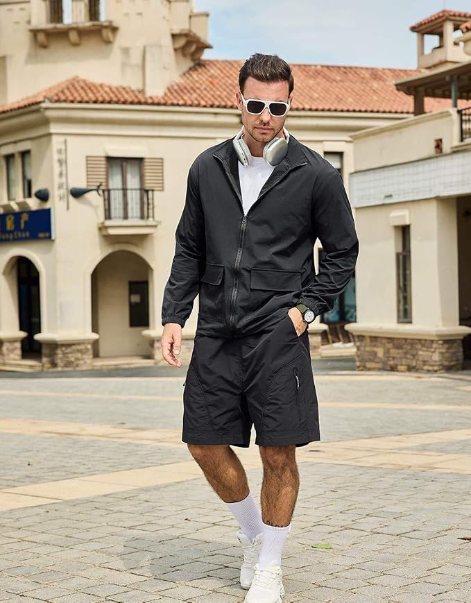 SEGANUP Men's Lightweight Windbreaker Jacket Outdoor Workout Windproof Dustproof Jacket Golf Hiking Wind Breaker with Pockets