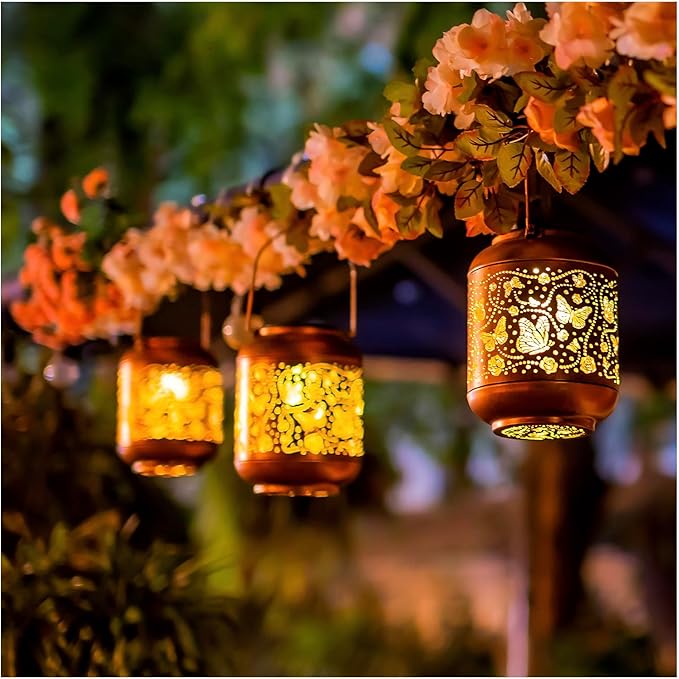 Butterfly Solar Lanterns Outdoor Waterproof Hanging Solar Lights Butterfly Gifts for Women/Men/Butterfly Lovers Gifts Metal Decorative LED Butterfly Lanterns for Garden Decor,Patio,Lawn,Pathway,Yard