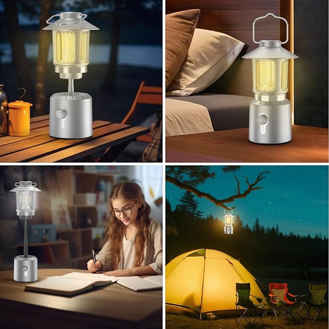 Retro Classic LED Camping Lantern, Rechargeable Stepless Dimming Vintage Lantern, 3 Light Modes (2000K-6500K), 8000mAh Power Bank, Bright Hanging Tent Light for Indoor & Outdoor, Hiking, Camp
