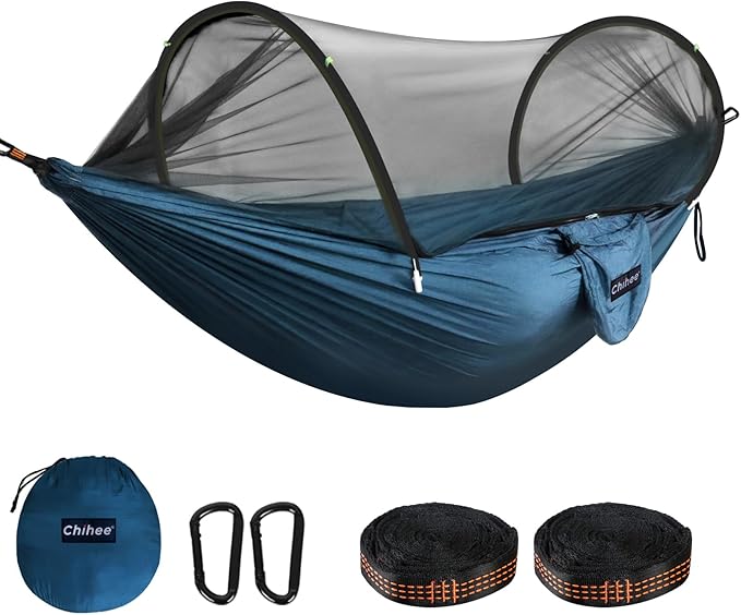 Chihee Ultra-Light Travel Camping Hammock Pop-up Net Hammock 660lbs Load Capacity,Breathable,Quick-Drying Parachute Nylon 2 Premium Carabiners,2 Tree Slings Included for Outdoor Backpacking Hiking