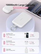 RORRY CharmGo Portable Charger, 10000mAh PD 30W Fast Charging Portable Charger Power Bank with Built-in Cables, Travel Keychain Charger Battery Pack for iPhone 17/16/15, for AirPods 2/3/4/Pro, Black